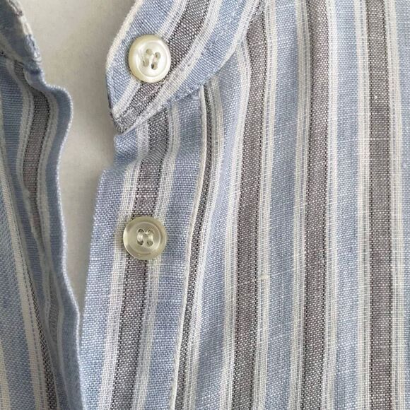 South Street Linen SOST Portland Maine Striped Tunic Popover Blue Gray White - Picture 10 of 10